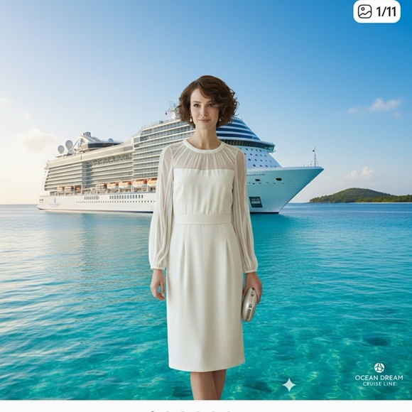 GLAMOUR - White Size 12 Day or Evening Dress. Double lined Washable. NWOT - Picture 4 of 16